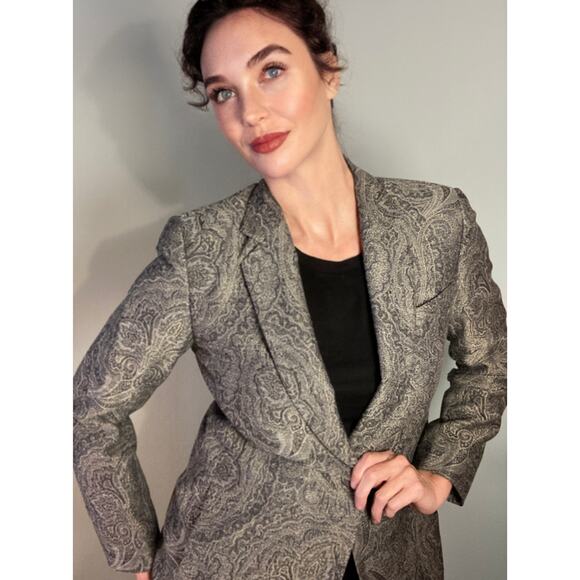 Lafayette 148 Silver Gray Blazer Jacket Paisley Print Classic & Refined ~ Sz 6 - Picture 3 of 10